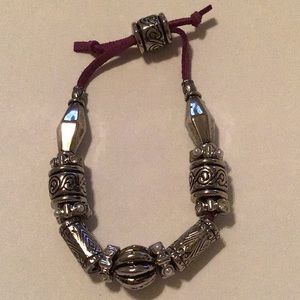 Bracelet silver tone beads & rhinestones & pearls